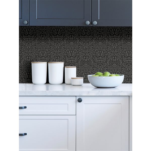 NuWallpaper 30.75-sq. Ft. Black Vinyl Damask Self-adhesive Peel and Stick Wallpaper