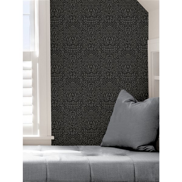 NuWallpaper 30.75-sq. Ft. Black Vinyl Damask Self-adhesive Peel and Stick Wallpaper