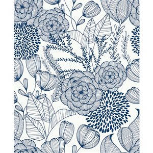 NuWallpaper 30.75-sq. Ft. Blue Vinyl Floral Self-adhesive Peel and Stick Wallpaper