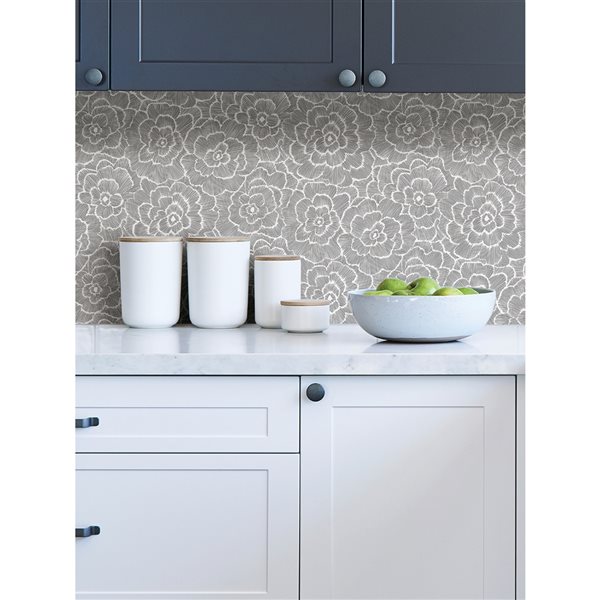 NuWallpaper 30.75-sq. Ft. Grey Vinyl Floral Self-adhesive Peel and Stick Wallpaper