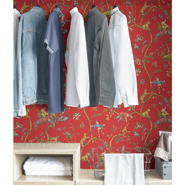 NuWallpaper Chinoiserie Signature Scalamandre 31.3-sq. Ft. Red Self-adhesive Peel and Stick Wallpaper