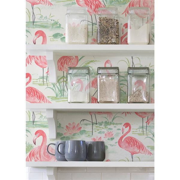 NuWallpaper 30.75-sq. Ft. Pink Vinyl Tropical Animal Self-adhesive Peel and Stick Wallpaper