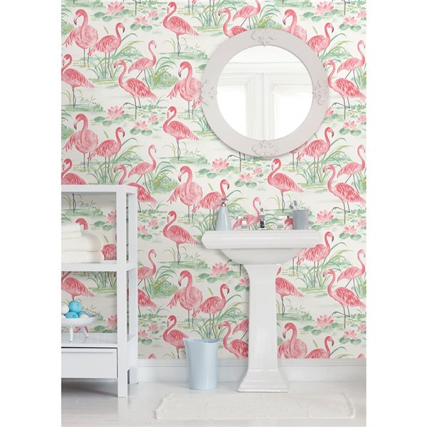 NuWallpaper 30.75-sq. Ft. Pink Vinyl Tropical Animal Self-adhesive Peel and Stick Wallpaper