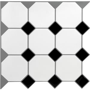 WallPops 4-pack Modern Black and White 10-in X 10-in Glossy Peel and Stick Backsplash Tiles