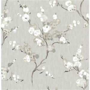 Papier peint autocollant gris avec fleurs blanches par NuWallpaper de 30,75 pi²