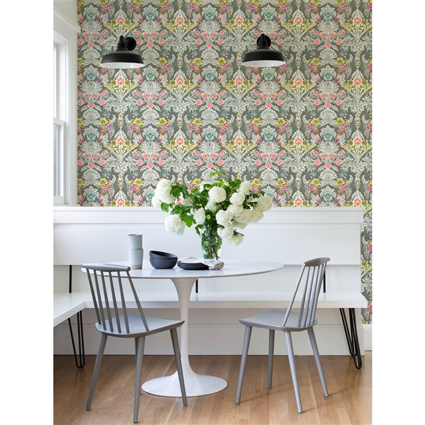 NuWallpaper 30.75-sq. Ft. Grey Vinyl Damask Self-adhesive Peel and Stick Wallpaper