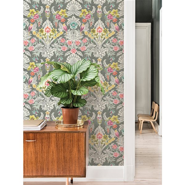 NuWallpaper 30.75-sq. Ft. Grey Vinyl Damask Self-adhesive Peel and Stick Wallpaper