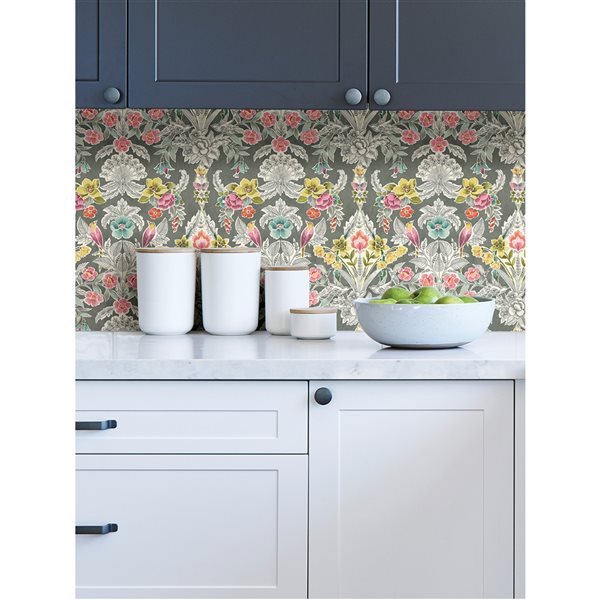 NuWallpaper 30.75-sq. Ft. Grey Vinyl Damask Self-adhesive Peel and Stick Wallpaper