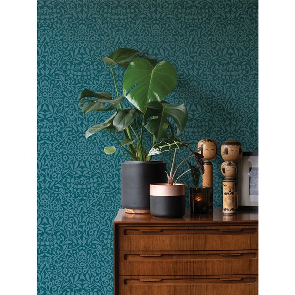 NuWallpaper 30.75-sq. Ft. Blue Vinyl Damask Self-adhesive Peel and Stick Wallpaper