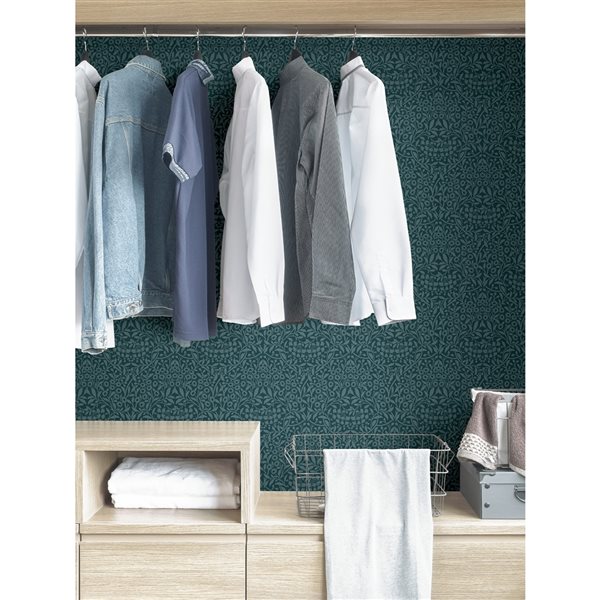 NuWallpaper 30.75-sq. Ft. Blue Vinyl Damask Self-adhesive Peel and Stick Wallpaper