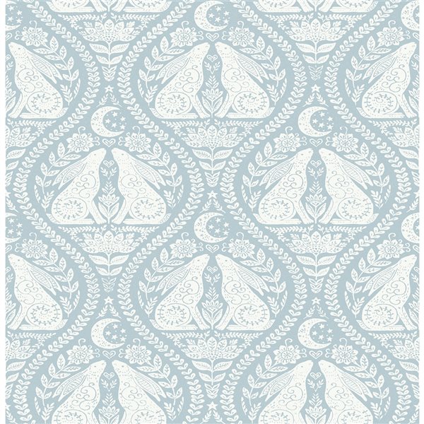 Papier peint autocollant damassé bleu scandinave par NuWallpaper de 30,75 pi187