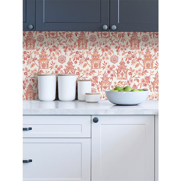 NuWallpaper 30.75sq. Ft. Red Vinyl Vintage Selfadhesive Peel and