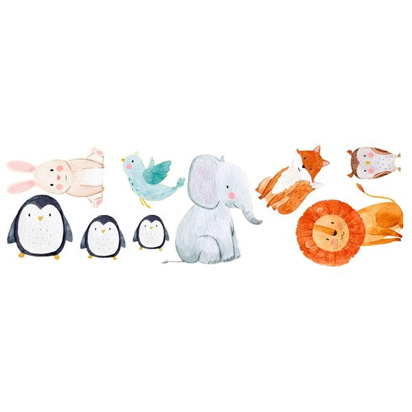 Crearreda 39.4-in x 12.2-in Watercolor Animals Stickers