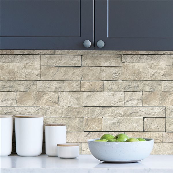 NuWallpaper 30.75-sq. Ft. Beige Vinyl Stone Self-adhesive Peel and Stick Wallpaper