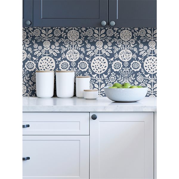 NuWallpaper 30.75-sq. Ft. Blue Vinyl Floral Self-adhesive Peel and Stick Wallpaper