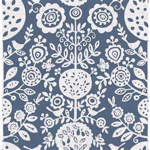 NuWallpaper 30.75-sq. Ft. Blue Vinyl Floral Self-adhesive Peel and Stick Wallpaper