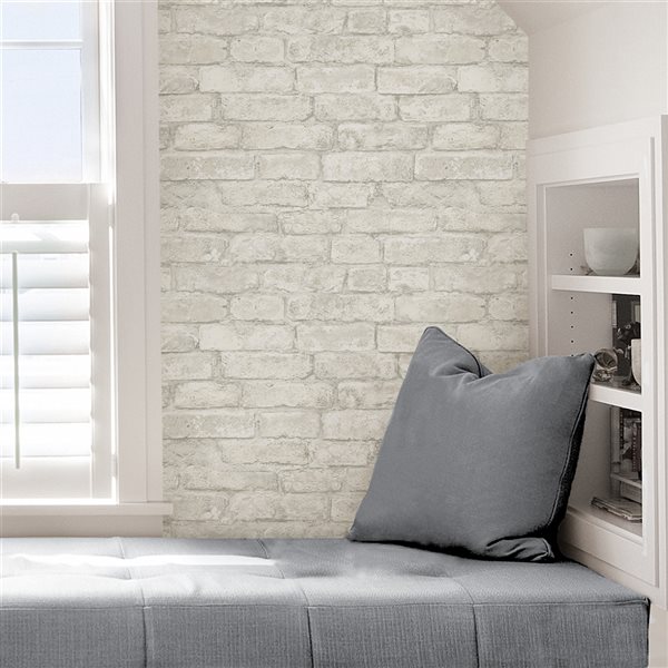 Washed Faux Brick Peel  Stick Wallpapers by Grace  Gardenia  The Savvy  Decorator