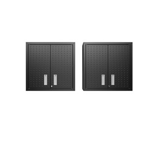 Manhattan Comfort Fortress 30-in W x 30.3-in H x 12.5-in D Charcoal Grey Steel Freestanding/Wall Mount Garage Cabinet - Set of 2