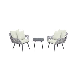 Manhattan Comfort Cannes 3-Piece Metal Frame Patio Conversation Set with Cream Cushions Included