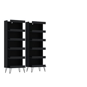 Manhattan Comfort Rockefeller 12-Pair Black Composite Shoe Cabinet - Set of 2