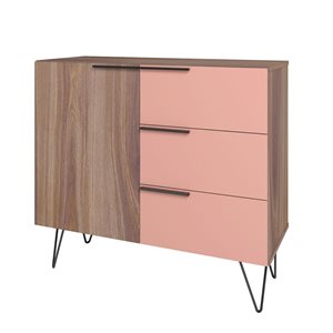 Manhattan Comfort Beekman Brown/Pink 3-Drawer Standard Dresser