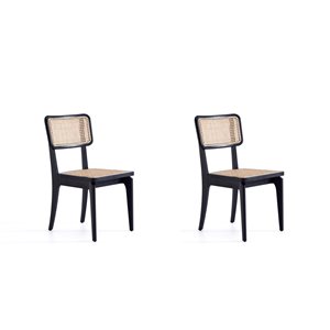 Chaise de salle à manger contemporaine noir et rotin naturel Giverny par Manhattan Comfort avec cadre en bois, ens. de 2