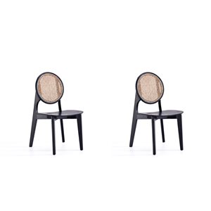 Manhattan Comfort Versailles Contemporary Black/Natural Cane Dining Chair with Wood Frame - Set of 2