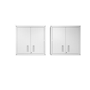Manhattan Comfort Fortress 30-in W x 30.3-in H x 12.5-in D White Steel Freestanding/Wall Mount Garage Cabinet - Set of 2