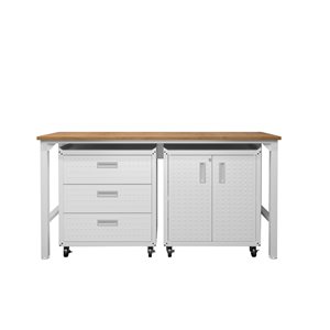 Armoire pour le garage sur pied en acier Fortress par Manhattan Comfort blanc de 72,4 po l. x 37,6 po h. x 20,5 po p.