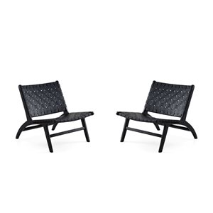 Chaise d'appoint moderne Maintenon par Manhattan Comfort en similicuir noir, ensemble de 2