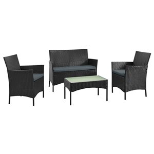 Manhattan Comfort Imperia Grey 4-Piece Metal Frame Patio Conversation Set with Grey Cushions Included