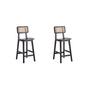 Manhattan Comfort Versailles Black/Natural Cane Counter Height Bar Stool - Set of 2
