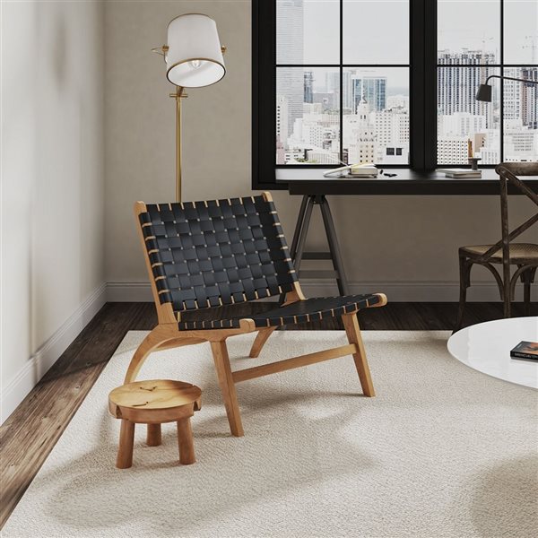 Manhattan Comfort Maintenon Modern Black/Natural Faux Leather Accent Chair - Set of 2