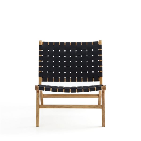 Manhattan Comfort Maintenon Modern Black/Natural Faux Leather Accent Chair - Set of 2