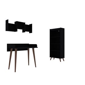 Manhattan Comfort Hampton 3-Piece Black Composite Contemporary/Modern Home Office Furniture Set