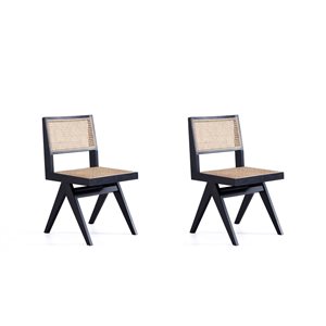 Manhattan Comfort Hamlet Contemporary Black/Natural Cane Dining Chair with Wood Frame - Set of 2