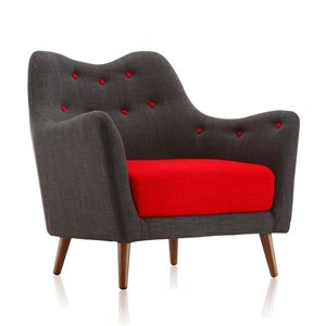 Manhattan Comfort Poet Mid-Century Charcoal Grey/Red Linen Accent Chair