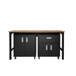 Armoire pour le garage sur pied en acier Fortress par Manhattan Comfort de 72,4 po l. x 37,6 po h. x 20,5 po p., gris anthrac