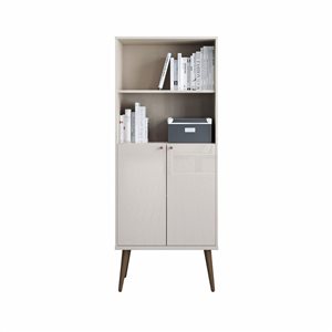 Manhattan Comfort Utopia White Gloss/Maple Cream Composite 4-Shelf Standard Bookcase