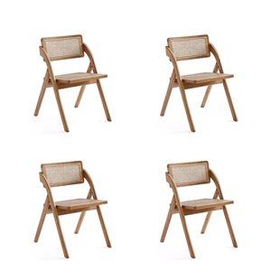 Chaise de salle à manger contemporaine en rotin naturel Lambinet par Manhattan Comfort avec cadre en bois, ens. de 4