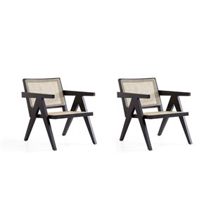 Manhattan Comfort Hamlet Modern Black/Natural Cane Accent Chair - Set of 2