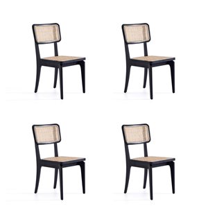 Chaise de salle à manger contemporaine noir et rotin naturel Giverny par Manhattan Comfort avec cadre en bois, ens. de 4