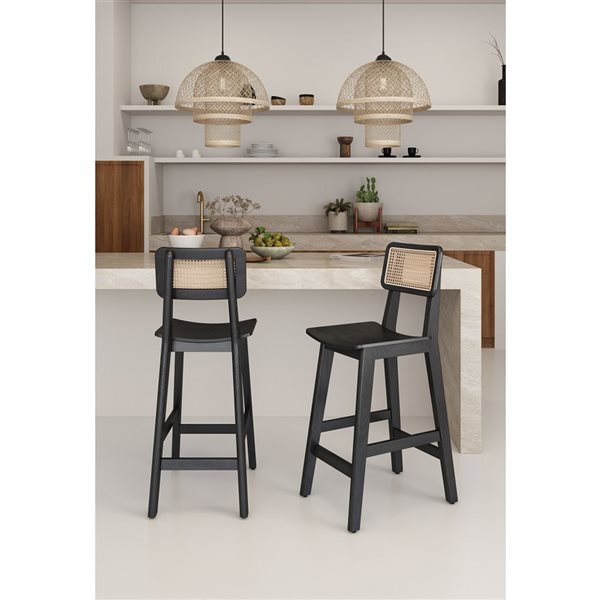 Manhattan Comfort Versailles Black/Natural Cane Counter Height Bar Stool
