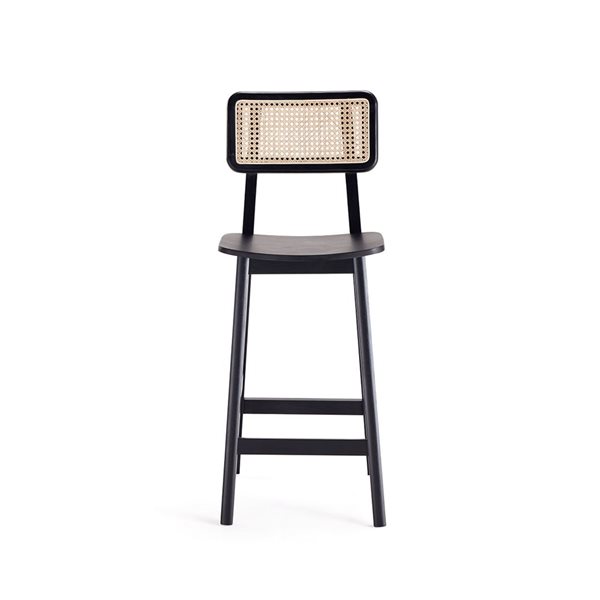 Manhattan Comfort Versailles Black/Natural Cane Counter Height Bar Stool