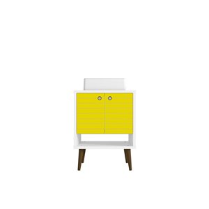 Meuble-lavabo simple de 23,62 po blanc et jaune Liberty par Manhattan Comfort avec comptoir blanc en bois