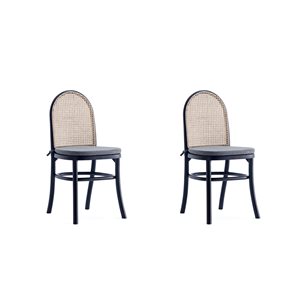 Chaise de salle à manger en polyester noir et gris Paragon 1.0 par Manhattan Comfort avec cadre en bois, ens. de 2