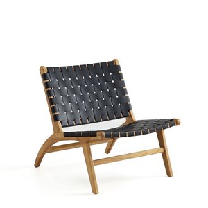 Manhattan Comfort Maintenon Modern Black/Natural Faux Leather Accent Chair