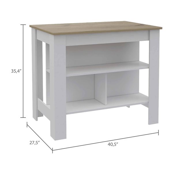 FM Furniture Brooklyn Light Oak and White Composite Kitchen Island (40.5-in x 27.5-in x 35.4-in)