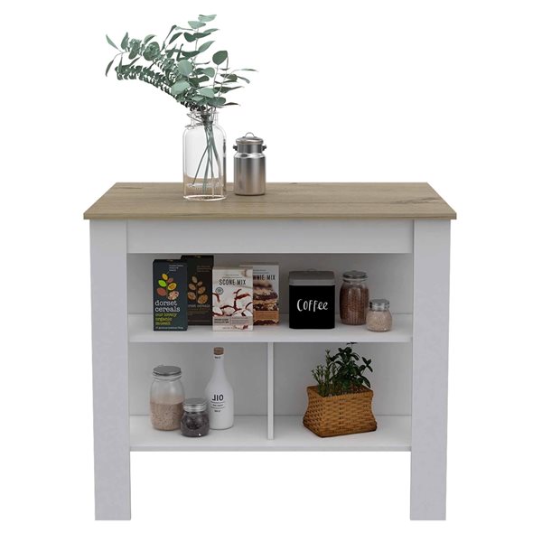 FM Furniture Brooklyn Light Oak and White Composite Kitchen Island (40.5-in x 27.5-in x 35.4-in)