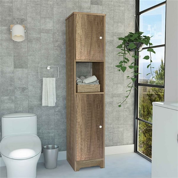 FM Furniture Charlotte 14.37-in W x 67.8-in H x 16-in D Light Oak MDF Freestanding Linen Cabinet